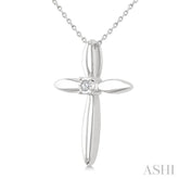 1/50 Ctw Round Cut Diamond Fashion Cross Pendant With Chain in Sterling Silver